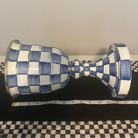 Mackenzie-Childs Royal Check Enamel Pedestal Vase.  New! 💙🤍 RETIRED! - Picture 7 of 9